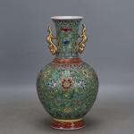 MJWDP Pink Enamel Painted Vase Binaural Imitation Home Collection Handmade Antique Porcelain