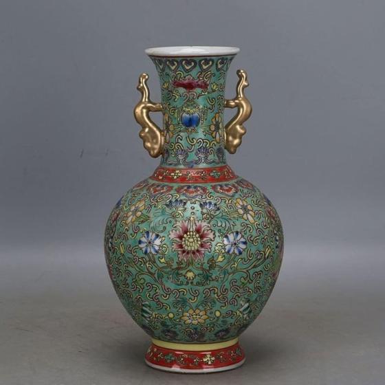 MJWDP Pink Enamel Painted Vase Binaural Imitation Home Collection Handmade Antique Porcelain
