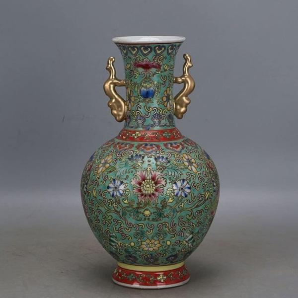 MJWDP Pink Enamel Painted Vase Binaural Imitation Home Collection Handmade Antique Porcelain