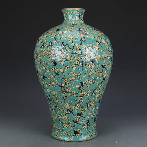 MJWDP Hand-Painted Green Pastel Rose Magpie Plum vase Antique Porcelain vase