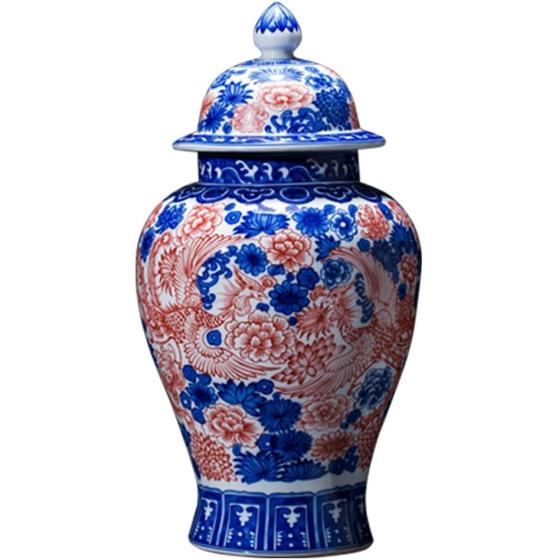 RENSLAT Jingdezhen Porcelain Antique Jar Blue and White Glaze Red General Tank Glaze