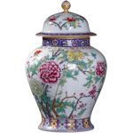 RENSLAT Jingdezhen Ceramic Antique Peony Pastel Tank Storage Tank with Cover Domestic Chinese Living Room Decoration