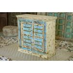 Antique Indian Brass Work Hand Carved Solid Wooden Cabinet Whitewash/Blue, Cabinet Storage Units Indian Solid Wood,Living Room Bedroom Furniture,Modern Cabinet