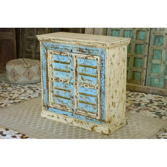 Antique Indian Brass Work Hand Carved Solid Wooden Cabinet Whitewash/Blue, Cabinet Storage Units Indian Solid Wood,Living Room Bedroom Furniture,Modern Cabinet