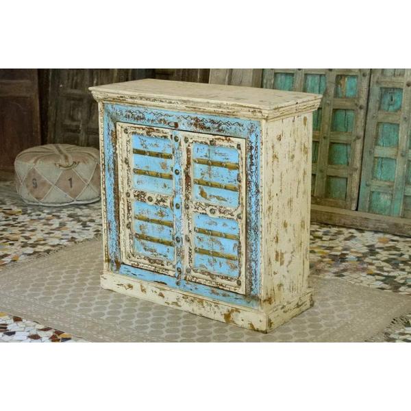 Antique Indian Brass Work Hand Carved Solid Wooden Cabinet Whitewash/Blue, Cabinet Storage Units Indian Solid Wood,Living Room Bedroom Furniture,Modern Cabinet