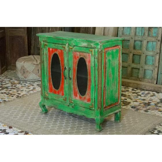 Antique Indian Brass Work Hand Carved Solid Wooden Cabinet Greenwash, Cabinet Storage Units Indian Solid Wood,Living Room Bedroom Furniture,Modern Cabinet