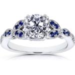Kobelli Antique Style Round Diamond and Blue Sapphire Engagement Ring 1 1/5 CTW in 14k White Gold
