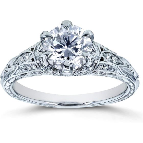 Kobelli Diamond 6-Prong Antique Style Engagement Ring 1 1/6 CTW 14k White Gold