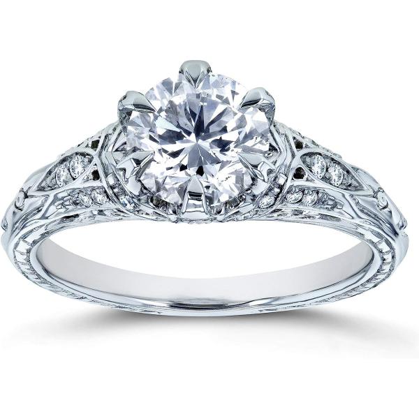 Kobelli Diamond 6-Prong Antique Style Engagement Ring 1 1/6 CTW 14k White Gold