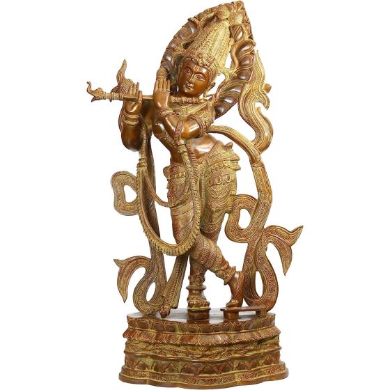 Exotic India ZDP79-super-antique Venugopal with The Majestic Crown Statue, Super Antique