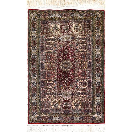 Yilong Carpet 1x1.5ft 1000 Lines High Density Handwoven Silk Persian Area Rug High-end Floral Vintage Carpets (Ivory&red)