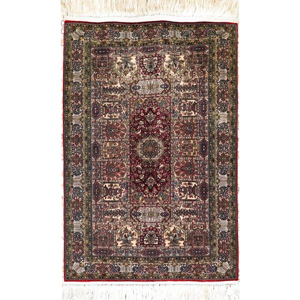 Yilong Carpet 1x1.5ft 1000 Lines High Density Handwoven Silk Persian Area Rug High-end Floral Vintage Carpets (Ivory&red)