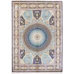Yilong Silk Rugs Pure Handmade Carpet Large Dome Design Persian Rug Home Decor (10x14ft, Blue&Beige 11)