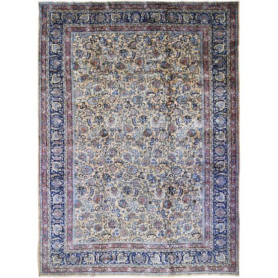 Shahbanu Rugs Ivory, Antique Farsian Mashad, Hand Knotted, 100% Wool, Oversized Rug (11'9" x 16'4")