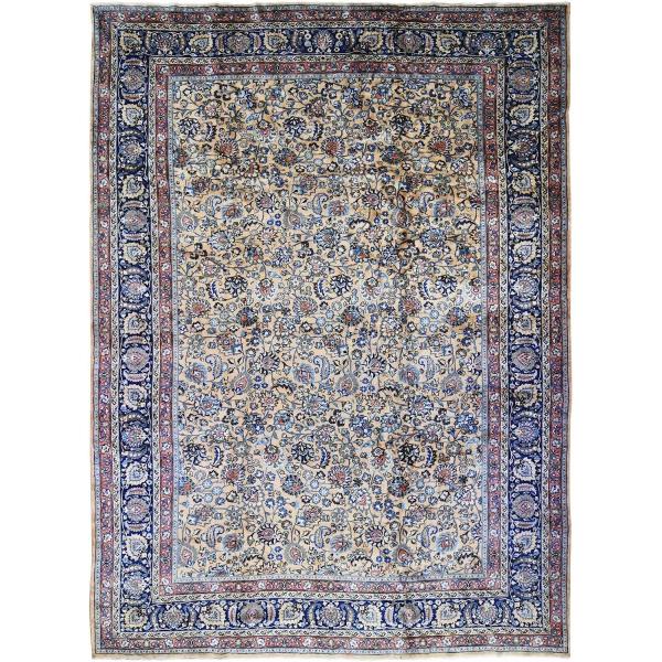 Shahbanu Rugs Ivory, Antique Farsian Mashad, Hand Knotted, 100% Wool, Oversized Rug (11'9" x 16'4")