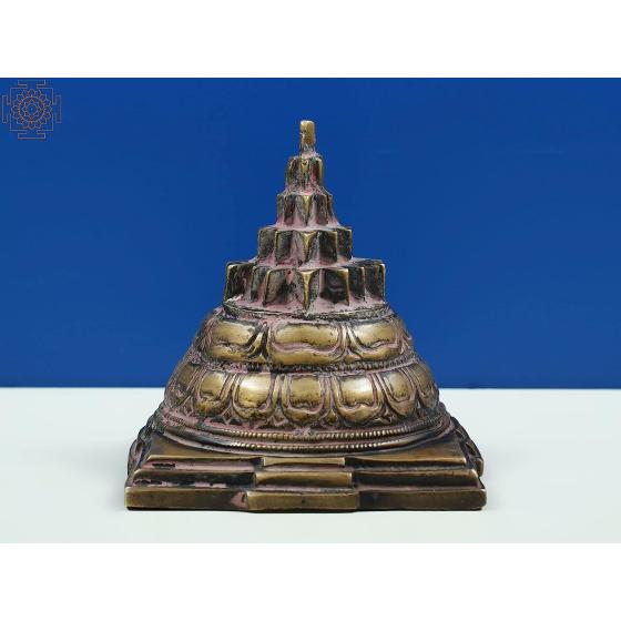 3" Shri Yantra with Beads Japa Mala in Brass | Handmade | Made in India - Brass - Color Antique Natutalbrass
