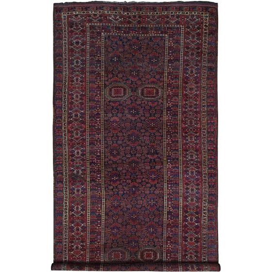 Shahbanu Rugs Midnight Blue Antique Afghan Beshir Geometric Hand Knotted Wool Rug (10'4" x 21'0")