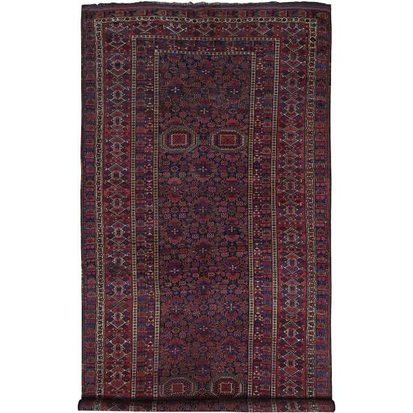 Shahbanu Rugs Midnight Blue Antique Afghan Beshir Geometric Hand Knotted Wool Rug (10'4" x 21'0")