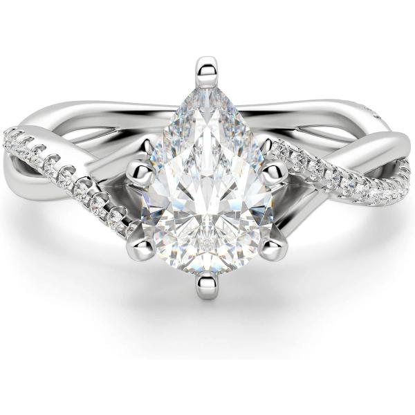 Siyaa Gems 4.50 CT Pear Cut Colorless Moissanite Engagement Ring Wedding Band Gold Silver Eternity Solitaire Ring Halo Ring Vintage Antique Anniversary Promise Gift Her, Designer Bridal Ring