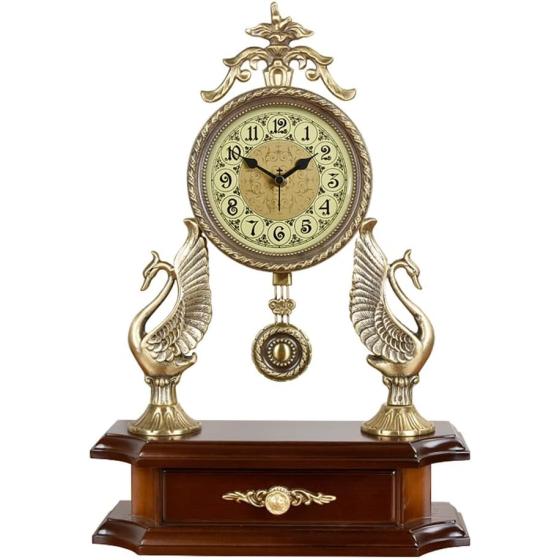 ZLXDP European Antique Mute Desk Clock Large Living Room Quartz Clock Atmospheric Brass Accessories Clock Pendulum Clock Gifts
