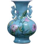HOUKAI Antique Celadon Vase Furnishing Articles Blue Glaze Peony Flower Study Decorative Ceramic Arts and Crafts