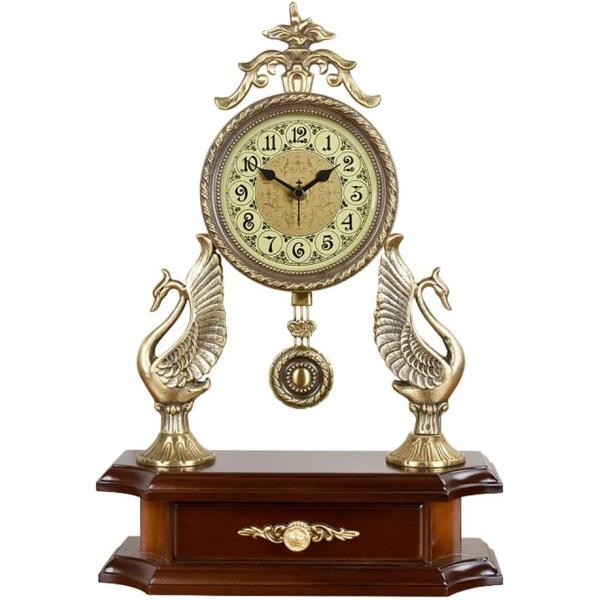 ZSEDP European Antique Mute Desk Clock Large Living Room Quartz Clock Atmospheric Brass Accessories Clock Pendulum Clock