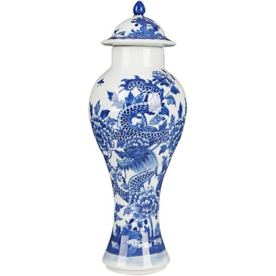 ZSEDP Handpainted Blue and White Antique Jar Porcelain Ceramic Storage Tank Decoration Tea Snacks Jar