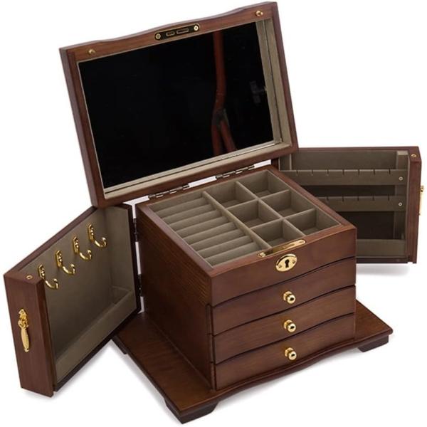 ZSEDP Jewelry Box With Lock Antique Wooden Chinese Style European Jewelry Storage Box Chinese Retro Jewelry Box (Color : E, Size : 29 * 19 * 20cm)