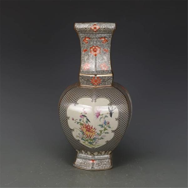 ZHYH Jingdezhen Antique Enamel Square Vases Flowers and Birds Pattern Ancient Porcelain
