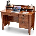 BHVXW Computer Desk PC Laptop Writing Desk Workstation Antique Brown Desk with Drawers and Shelves
