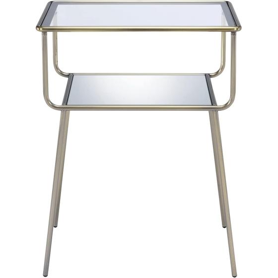 ZLBYB End Table in Antique Gold & Clear Glass Night Table Bedside Table Nightstand