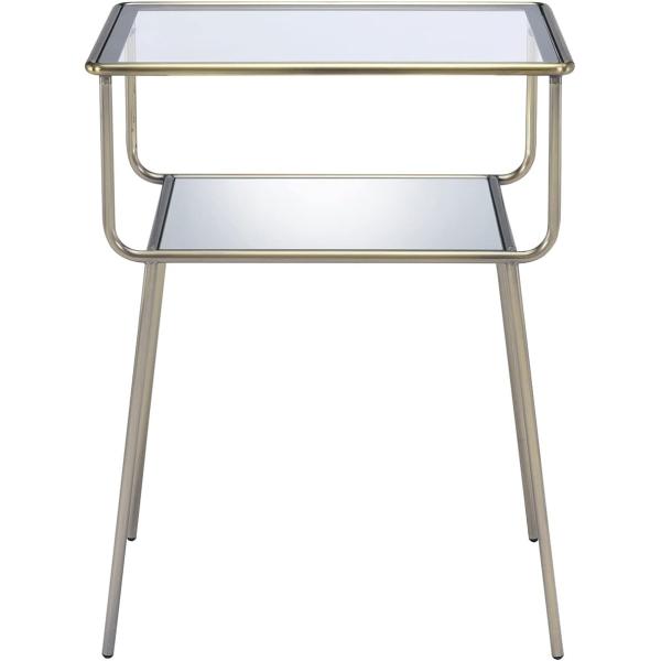 ZLBYB End Table in Antique Gold & Clear Glass Night Table Bedside Table Nightstand
