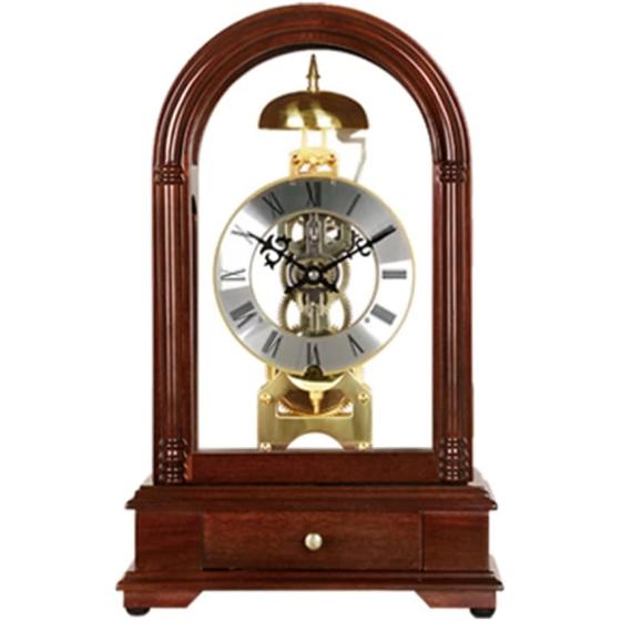 TREXD European Retro Mechanical Desk Clock Living Room Clock Ornaments Antique Solid Wood Desk Clock Home Clock Decoration