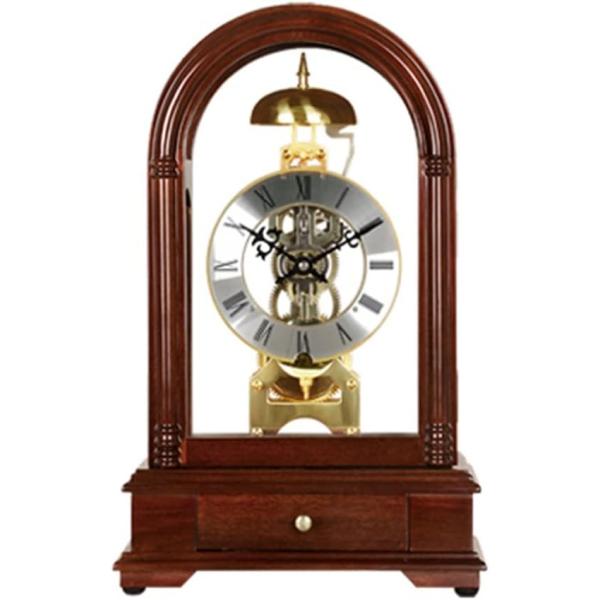 TREXD European Retro Mechanical Desk Clock Living Room Clock Ornaments Antique Solid Wood Desk Clock Home Clock Decoration