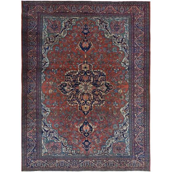 Shahbanu Rugs Barn Red, Antique Persian Feraghan Sarouk, Soft Wool Hand Knotted Rug (9'0" x 12'0")