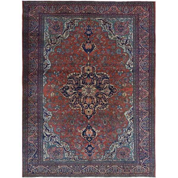 Shahbanu Rugs Barn Red, Antique Persian Feraghan Sarouk, Soft Wool Hand Knotted Rug (9'0" x 12'0")