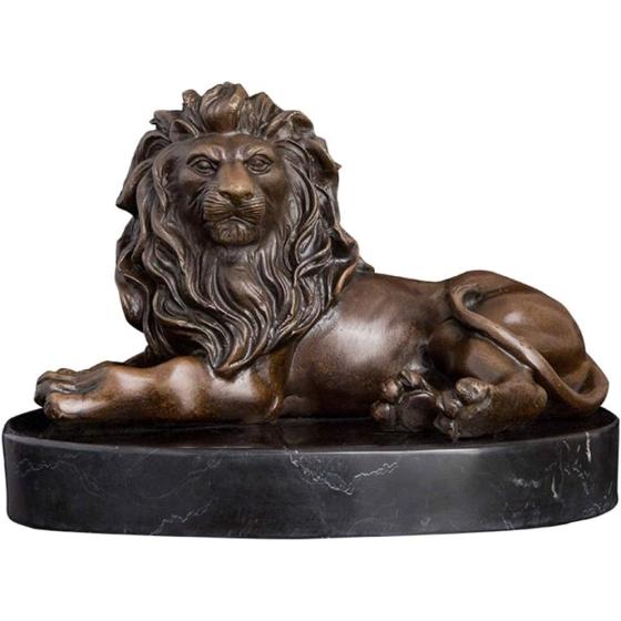 MJWDP Bronze Sculpture Lying Lion Statue Figurine Antique Wildlife Metal Art for Home Decoration