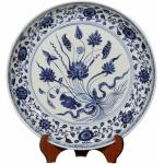 LIUYUNQI 16 Inch Antique Classic Hand Painted Blue and White Decoration Round Ceramic Plate