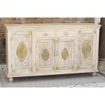 Antique Indian Brass Work Hand Carved Solid Wooden Sideboard Whitewash Mango Wood Indian Arched Sideboard Cabinet Storage Units Indian Solid Wood Finish,Living Room Bedroom Furniture,Modern Sideboard