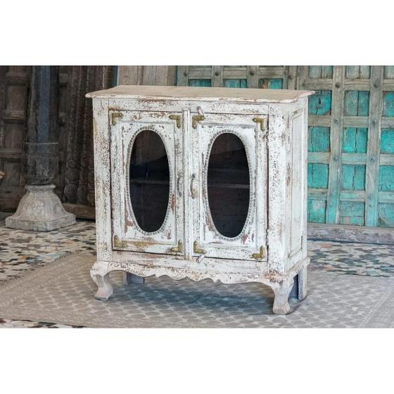 Antique Indian Glass Doors Brass Work Hand Carved Solid Wooden Cabinet Whitewash, Cabinet Storage Units Indian Solid Wood,Living Room Bedroom Furniture,Modern Cabinet