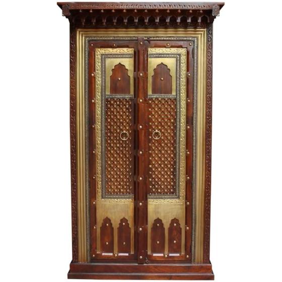 Antique Indian Brass Work Indian Solid Wood Heritage Brass Door Large Cabinet, Cabinet Storage Units Indian Solid Wood,Living Room Bedroom Furniture,Modern Cabinet