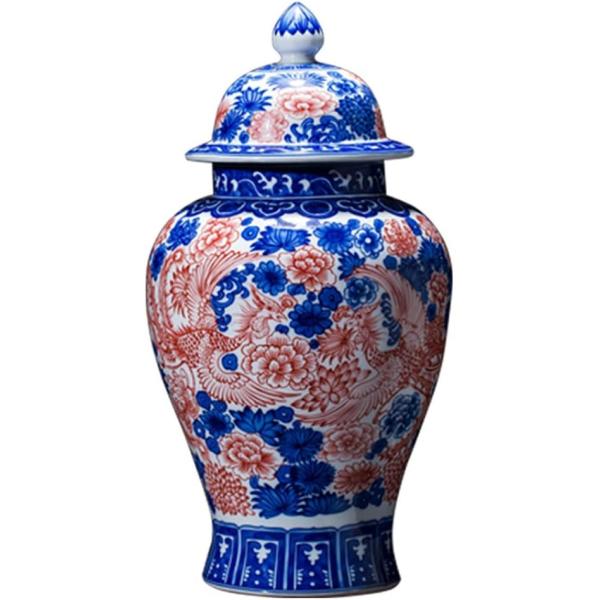 FKGJKT Jingdezhen Porcelain Antique Jar Blue and White Glaze Red General Tank Glaze