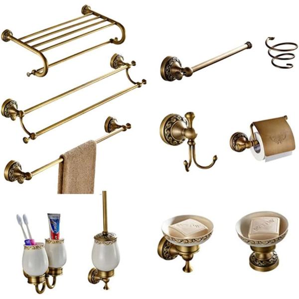 ZSEDP Antique Brass Carved Towel Paper Holder Bathroom Towel Rack Bathroom Accessories Retro Faucet Bathroom Hardware Set