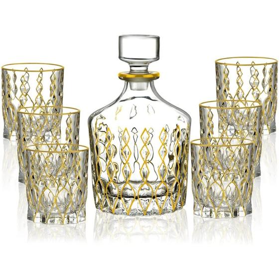 XXXDXDP Hand-painted Gold Whisky Set 7-piece Antique Decanter Set For Household Use Wine Glass Set
