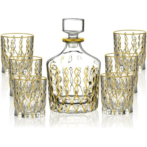 XXXDXDP Hand-painted Gold Whisky Set 7-piece Antique Decanter Set For Household Use Wine Glass Set