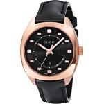 Gucci Swiss Quartz Gold-Tone and Leather Dress Black Men's Watch(Model: YA142407)