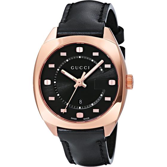 Gucci Swiss Quartz Gold-Tone and Leather Dress Black Men's Watch(Model: YA142407)
