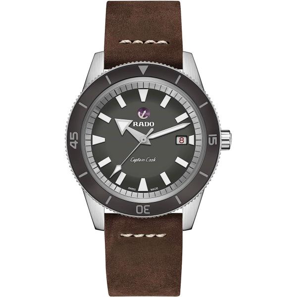 Rado Men's Captain Cook Leather Swiss Automatic Watch, Gray