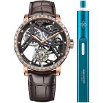 AGELOCER Mens Watch Tourbillon Double-Sided Hollow Self Winding Mechanical Leather Luxury Watches for Men