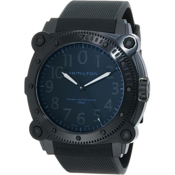 Hamilton Watch Khaki Navy BeLOWZERO Swiss Automatic Watch Titanium 46mm Case, Black Dial, Black Rubber Strap (Model: H78505330)